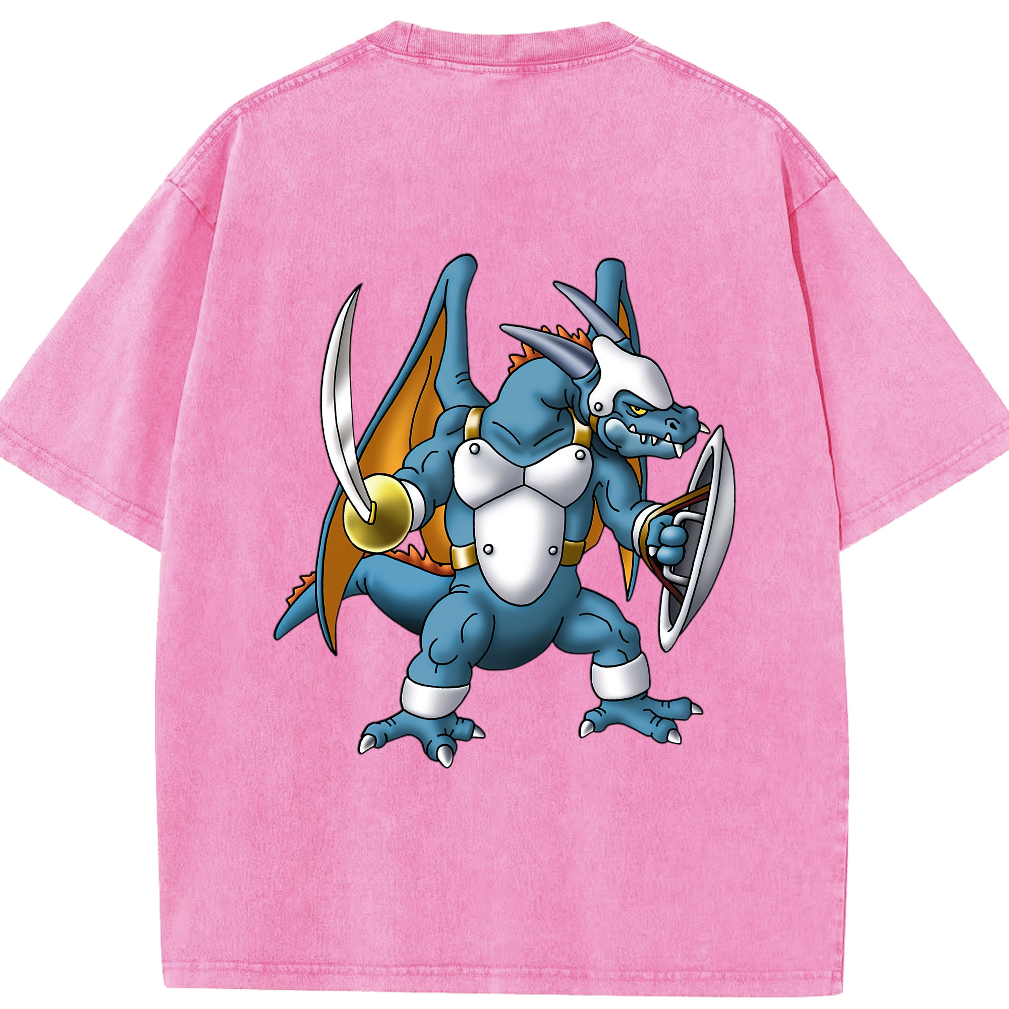 （画像用） ドラゴンクエスト Doragon Kuesuto Dragon Quest 綿100% ヴィンテージ風 半袖Tシャツ（背面プリント）